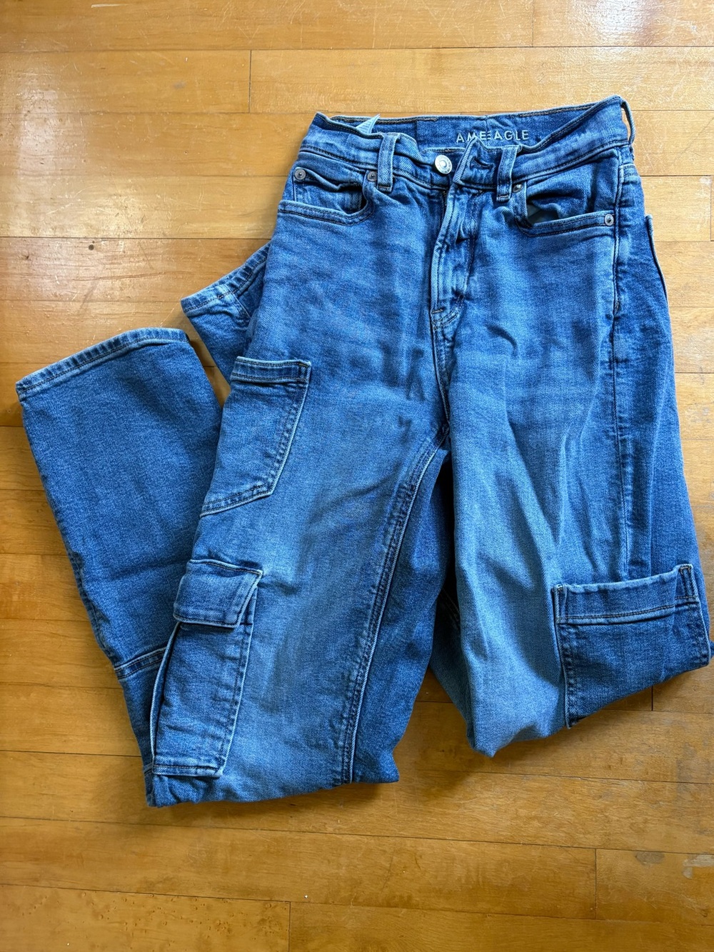 American Eagle Outfitters Blue Straight-Leg Cargo Jeans - Picture 1 of 6